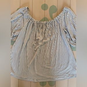 Loft Medium White and Black Vertical Stripe Off the Shoulder Blouse